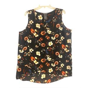 Whimsygoth Pull-on V-neck Back Drop Dark Floral  Sleeveles Blouse Plus Size XL